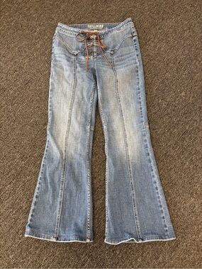 Idyllwind Fueled by Miranda Lambert Vintage Style Light Blue Lace-Up Flare Jeans
